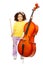 Smiling African girl holding cello and fiddlestick