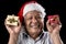 Smiling Aged Man Holding Two Small Xmas Gifts