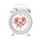 Smiling alarm clock with heart on dial.