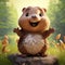 Smiling Animated Groundhog In Meticulous Photorealistic Forest