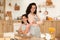 Smiling Arabic Mom And Her Daughter Standing Baking In Kitchen