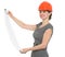 Smiling architect woman with open flip chart