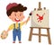 Smiling artist girl boy painting picture on canvas on easel. Child art education. Flat vector character illustration.