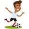 Smiling asian cartoon football player shooting football