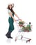 Smiling Attractive Woman Holding Shopping Cart