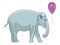 Smiling baby elephant with purple balloon