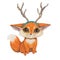 Smiling Baby Fox with Reindeer Horns Headband
