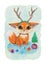Smiling Baby Fox with Reindeer Horns Headband and Christmas Decorations
