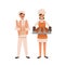 Smiling bakers flat vector illustration. Professional bread makers holding fresh baguettes and loaves. Happy bakery