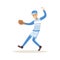 Smiling baseball player in a blue uniform pitching vector Illustration