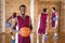 Smiling basketball player holding a basketball