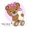 Smiling bear with bottle. Baby shower card