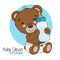Smiling bear with bottle. Baby shower card