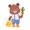 Smiling Bear Character Carrying Flower Pot and Watering Pot Vector Illustration