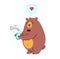 Smiling bear character washing hands under running water - cartoon flat style vector illustration
