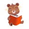 Smiling Bear Character Wearing Glasses Reading Book Vector Illustration