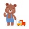 Smiling Bear Character Wearing Playsuit Pulling Toy Truck by the Rope Vector Illustration