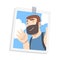 Smiling Bearded Man Face on Photographic Print or Selfie Picture Vector Illustration