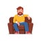 Smiling bearded man sitting on home arm chair