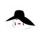 Smiling beautiful woman face with closed eyes and red lips in a wide brimmed hat, vector illustration