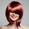 Smiling Beautiful Woman With Red Short Hair. Haircut. Hairstyle.
