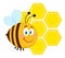 Smiling Bee Cartoon Character Bee Flying In Front Of A Honeycombs