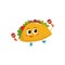 Smiling big eyed burrito dancing and playing Mexican maracas