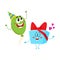 Smiling birthday party characters - floating balloon and present, gift