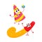 Smiling birthday party characters - spriped hat and horn, blower, noise maker