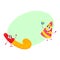 Smiling birthday party characters - spriped hat and horn, blower,noise maker