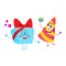 Smiling birthday party characters - striped hat and present, gift box