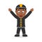 Smiling Black Fireman Cartoon Character