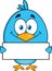 Smiling Blue Bird Cartoon Character Holding A Blank Sign