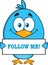 Smiling Blue Bird Cartoon Character Holding A Blank Sign With Text