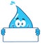 Smiling Blue Water Drop Cartoon Character Holding A Blank Sign.