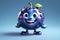 Smiling Blueberry Character in 3D Render - Vibrant Blue Hue, Cheerful Expression, Positioned in the Center