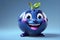 Smiling Blueberry Character in 3D Render - Vibrant Blue Hue, Cheerful Expression, Positioned in the Center