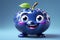 Smiling Blueberry Character in 3D Render - Vibrant Blue Hue, Cheerful Expression, Positioned in the Center