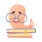 Smiling Bookworm Sitting on Pile of Books Vector Illustration