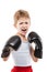Smiling boxer child boy training boxing sport