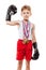 Smiling boxing champion child boy gesturing for victory triumph