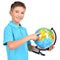 Smiling boy in casual holding globe