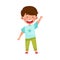 Smiling Boy Character Greeting Waving Hand and Saying Hi Vector Illustration