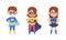 Smiling Boy and Girl Character in Superhero Costume and Cloak Standing Ready to Save the World Vector Illustrations Set