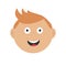 Smiling boy head. Cute cartoon character with red hair and freckles. Baby boy emotion collection. Happy face. Laughing boy icon.