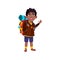 smiling boy hiker going on hill with backpack cartoon vector