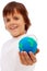 Smiling boy holding modelling clay earth