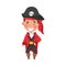 Smiling Boy in Pirate Costume Wearing Hat with Skull Vector Illustration