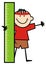 Smiling boy with ruler, vector humorous illustration
