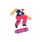 Smiling boy skater jumping on board flat style, vector illustration